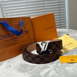 Louis Vuitton Damier Ebene Belt with Silver LV Buckle